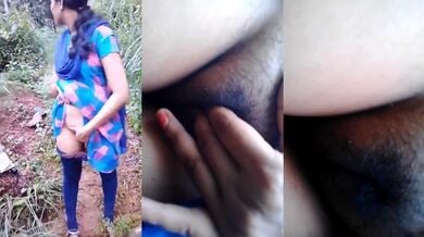 Mallu ladki nai jungel mai boyfriend ke aage kari chut fingering
